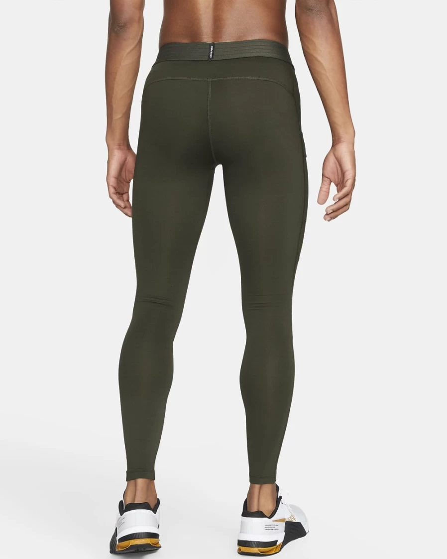 Nike Pro Warm Men's Tights - Sequoia/Alligator Color for Training & Cold Weather