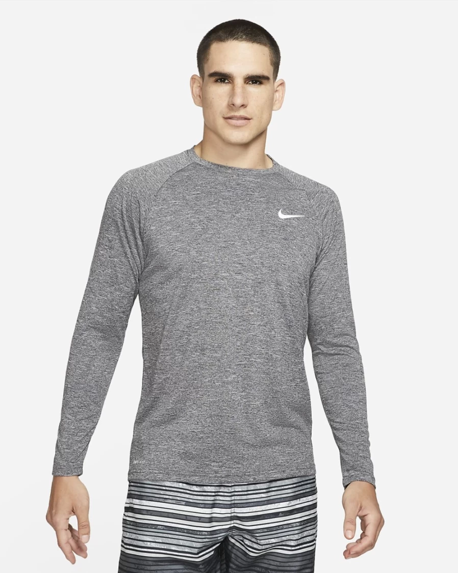 Nike Men's Black Hydroguard Long-Sleeve Swim Shirt for UV Protection & Quick-Dry