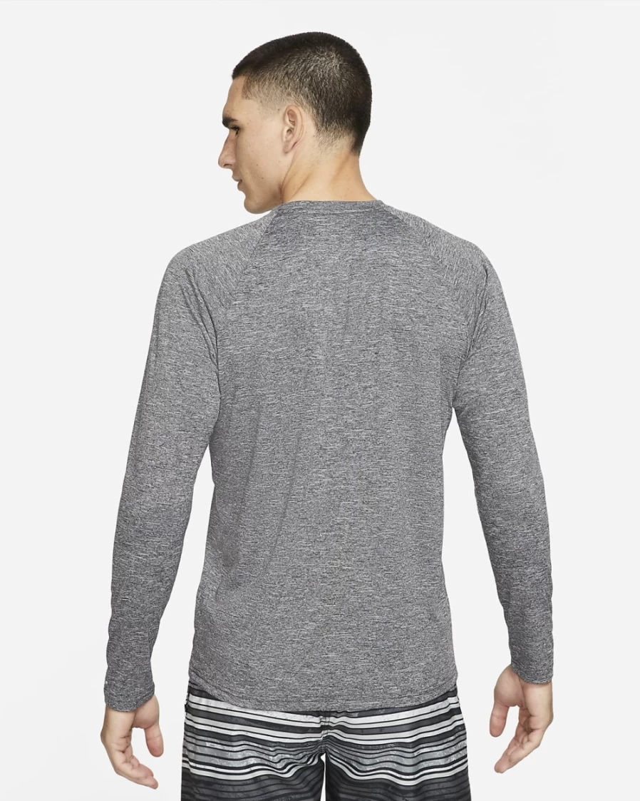 Nike Men's Black Hydroguard Long-Sleeve Swim Shirt for UV Protection & Quick-Dry