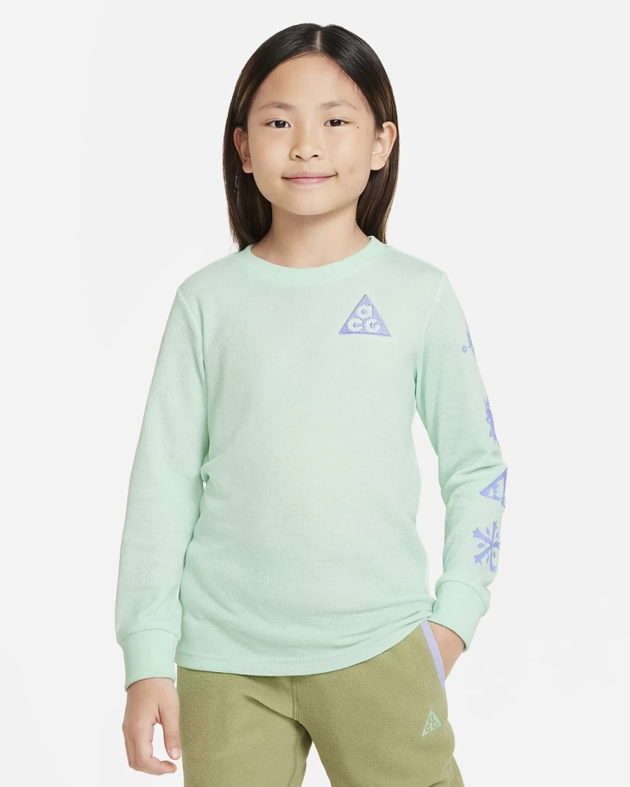 Nike ACG Dri-FIT Boys & Girls Long Sleeve Waffle Thermal Shirt in Mint Foam