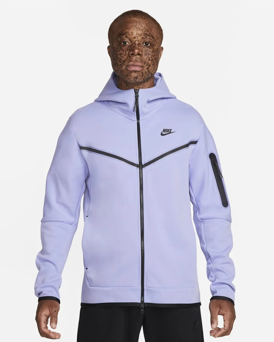 Nike Men's Tech Fleece Full-Zip Hoodie - Light Thistle/Black, Lightweight & Comfortable Sportswear