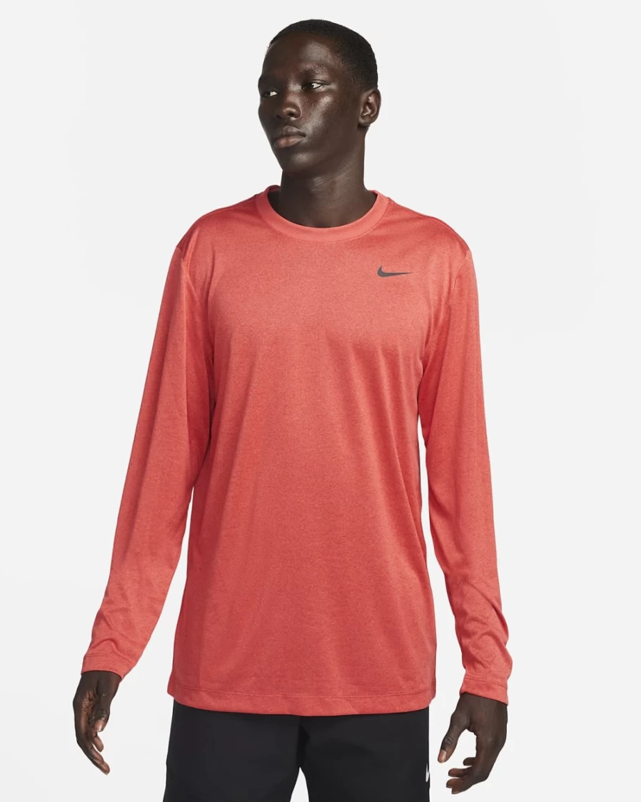 Nike Dri-FIT Legend Men's Long-Sleeve Workout Top - Sport Red, Red Clay, Heather, Black - Moisture-Wicking Training Shirt for Gym & Running