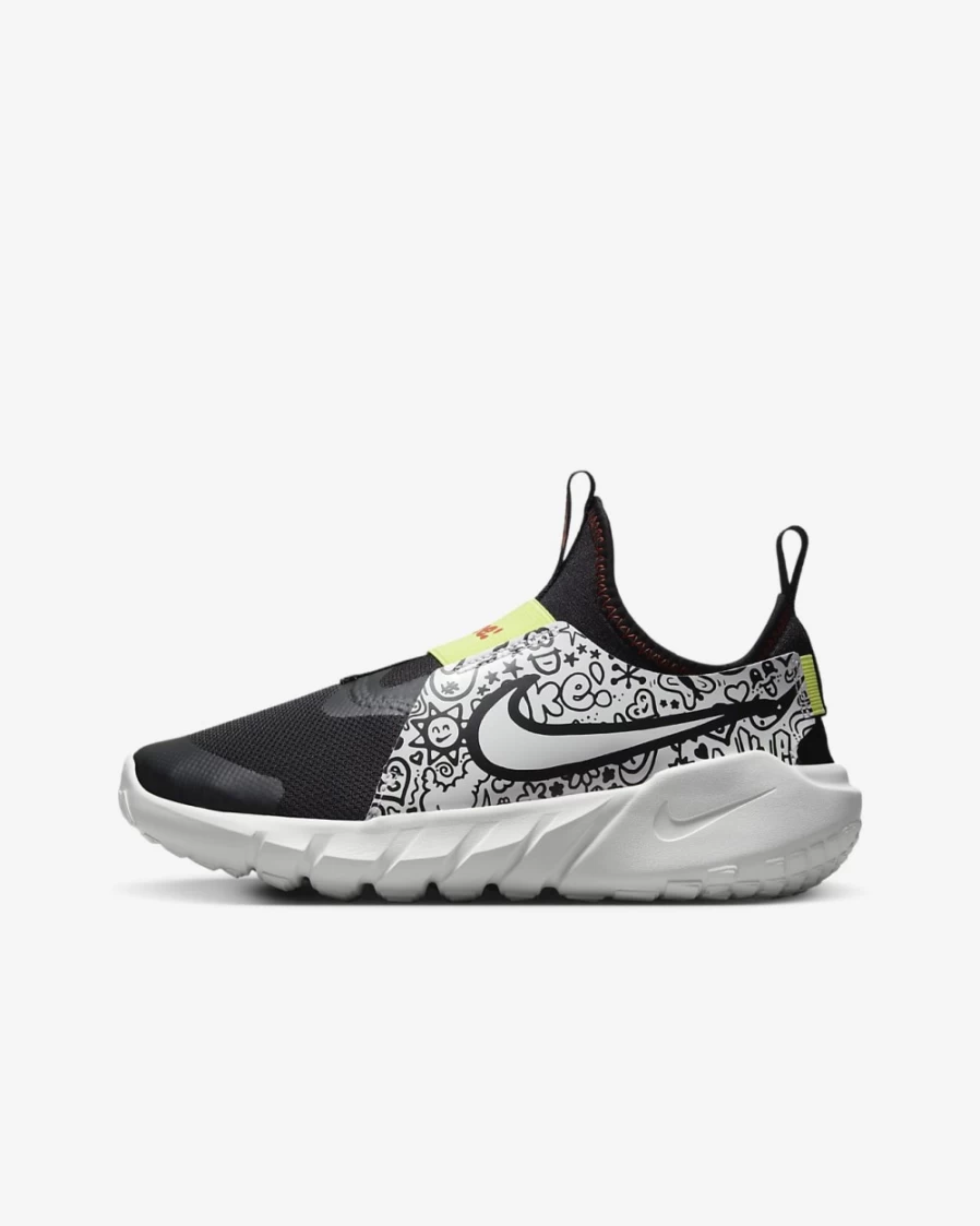 Nike Flex Runner 2 JP Big Kids' Easy On/Off Road Running Shoes for Boys & Girls - Black/Picante Red/Light Lemon Twist/Summit White