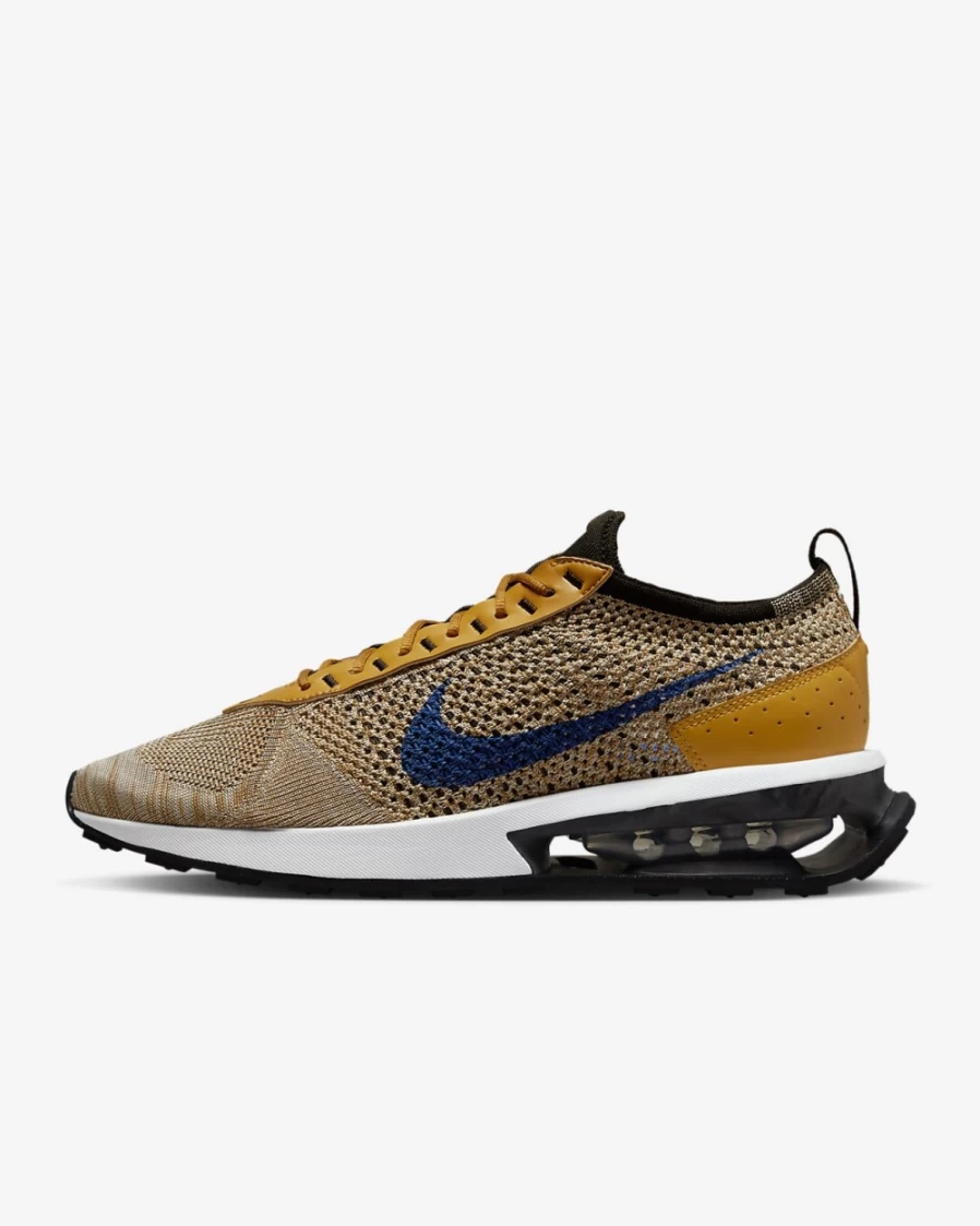 Nike Air Max Flyknit Racer Next Nature Men's Shoes - Elemental Gold, Gold Suede, Black, Hyper Royal