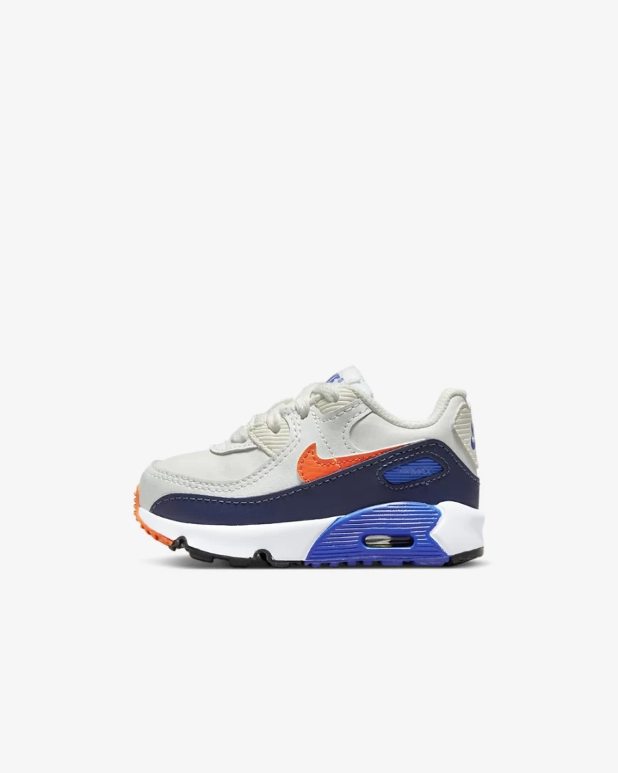 Nike Air Max 90 LTR Baby Toddler Shoes Summit White Midnight Navy Game Royal Safety Orange for Boys and Girls