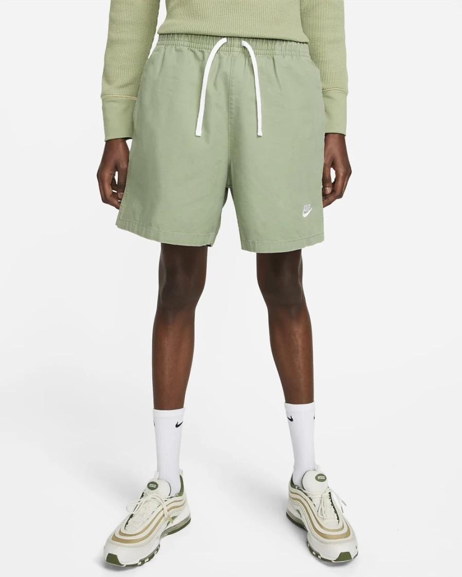 Nike Club Fleece Men's Woven Flow Shorts in Oil Green/White
