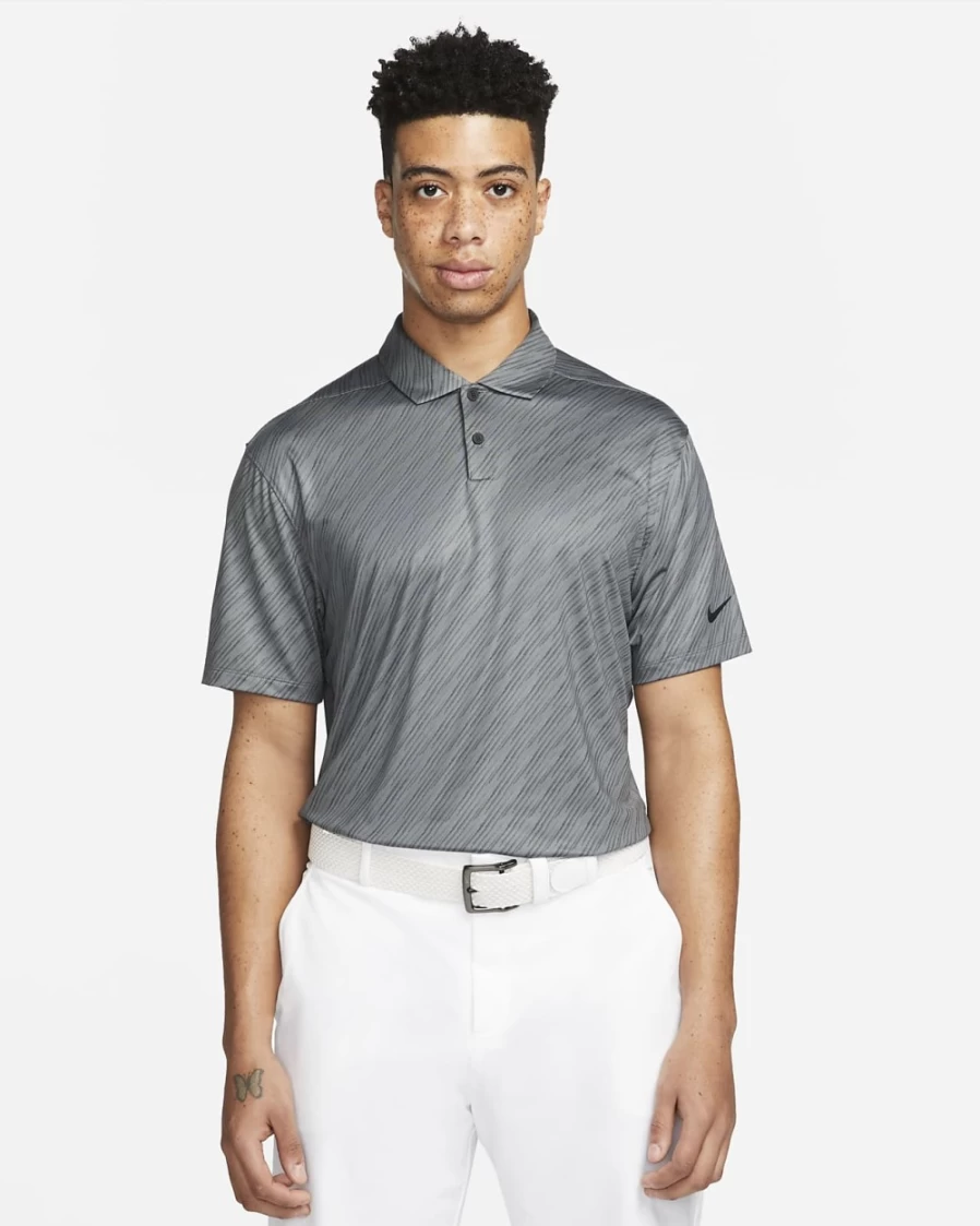 Nike Men's Dri-FIT Vapor Striped Golf Polo Shirt - Dark Smoke Grey & Black