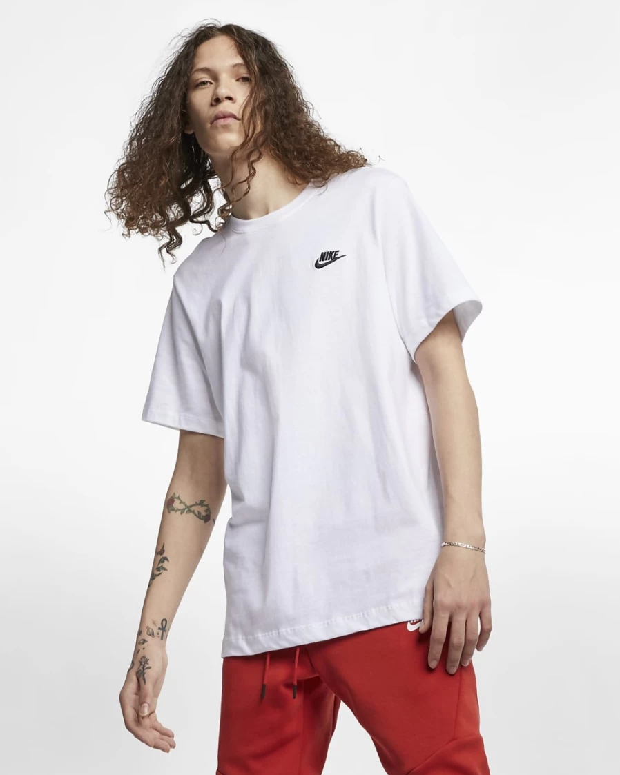 Nike Men's Sportswear Club T-Shirt - White/Black Casual Comfort Fit Tee