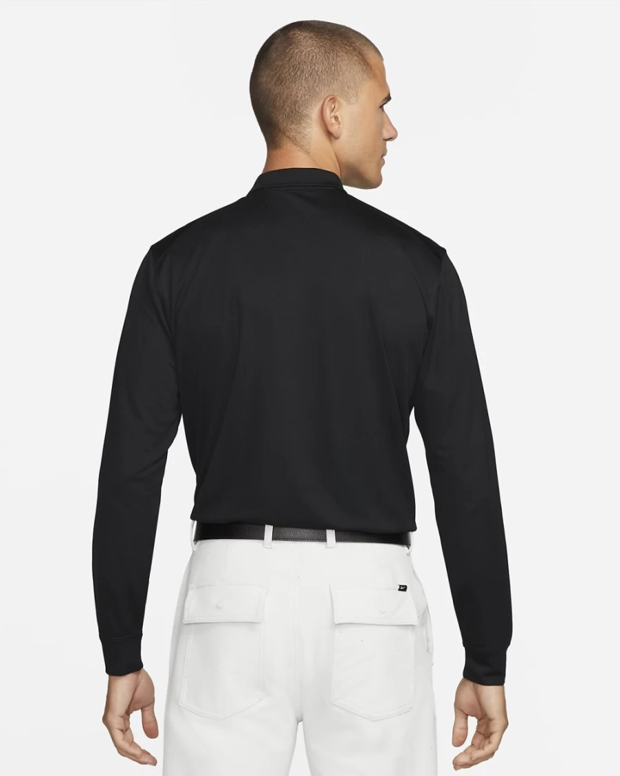 Nike Dri-FIT Victory Men's Long-Sleeve Golf Polo Shirt - Black/White, Moisture-Wicking Performance Top for Men