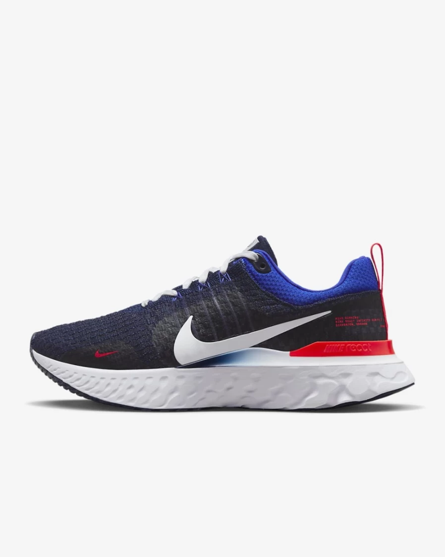 Nike React Infinity Run Flyknit 3 Men's Road Running Shoes - College Navy, Racer Blue, Bright Crimson, Metallic Platinum