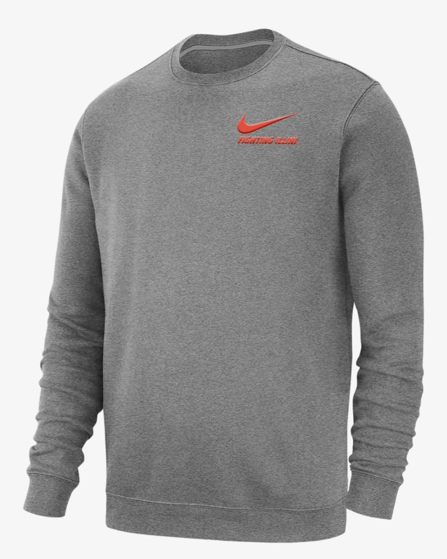 Nike Men's Dark Grey Heather College Club Fleece Sweatshirt (Illinois)
