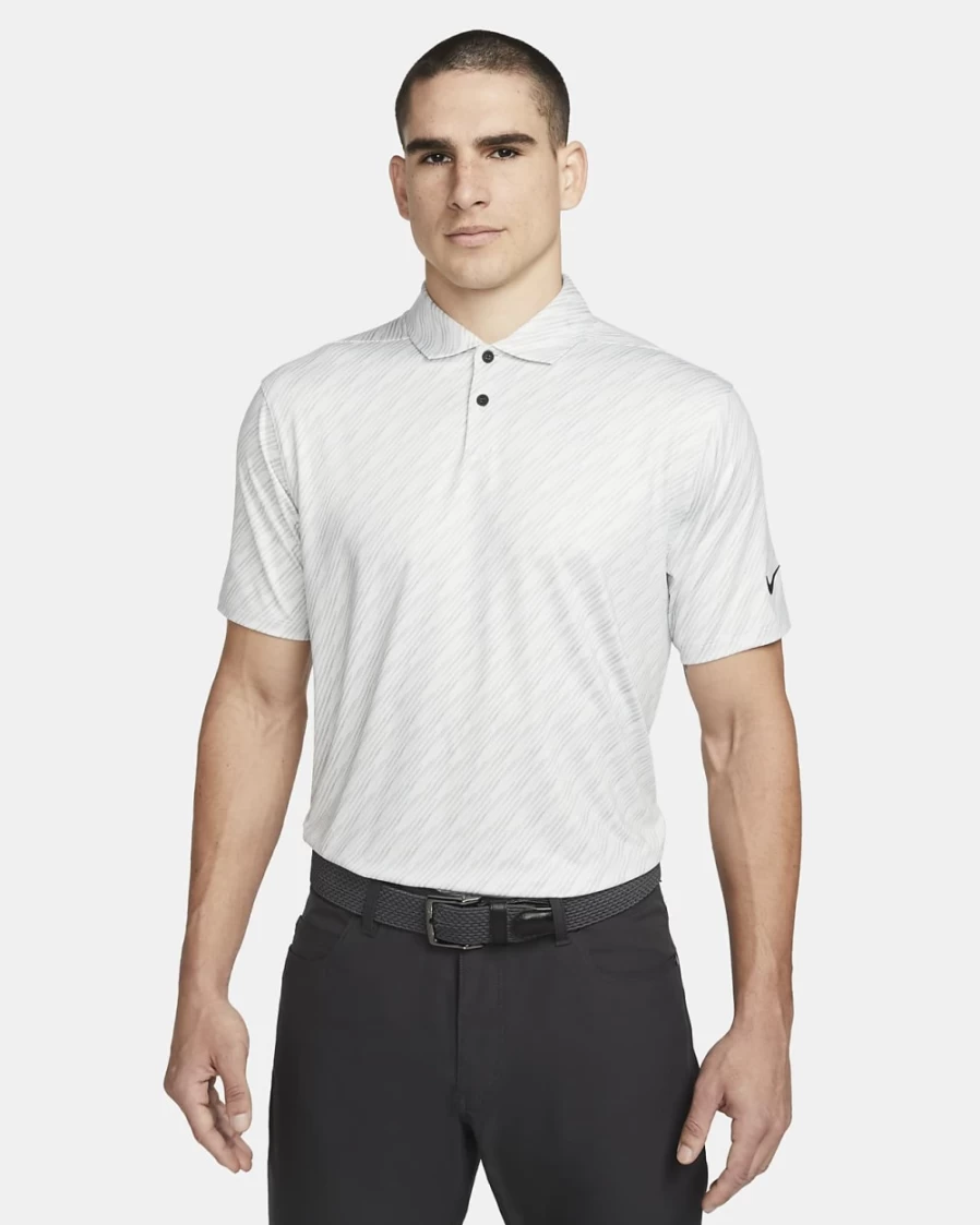 Nike Men's Dri-FIT Vapor Striped Golf Polo Shirt - Photon Dust/Black, Moisture-Wicking Performance Tee