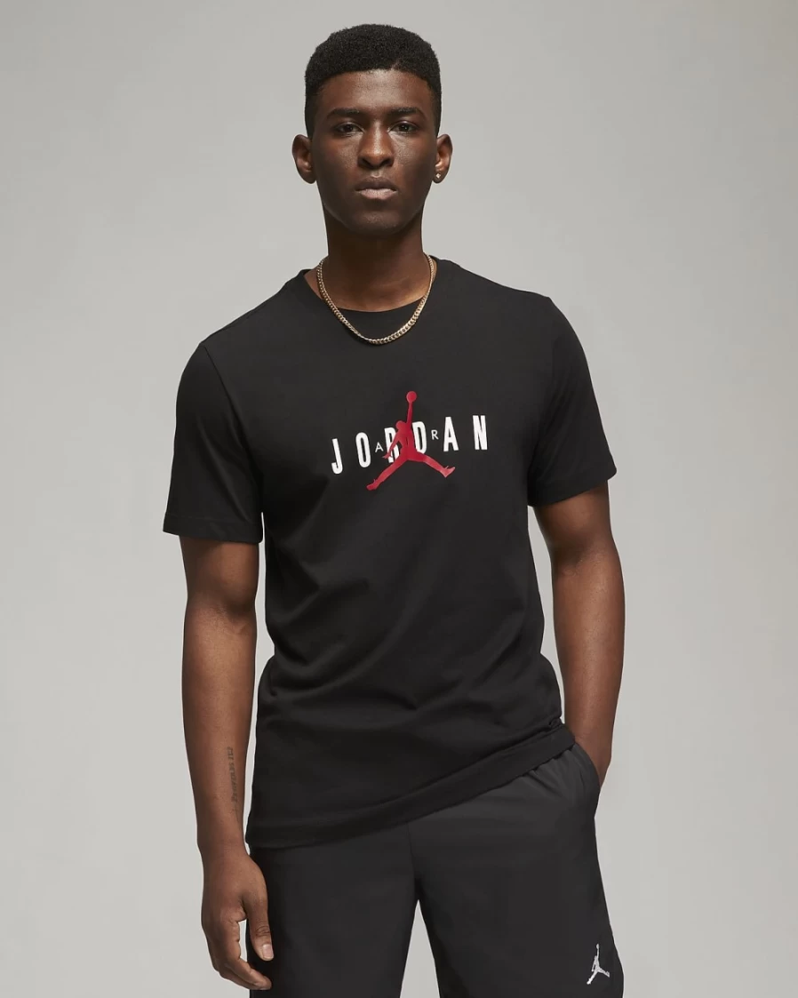 Nike Jordan Air Men's T-Shirt - Black, White, Gym Red Basketball Tee