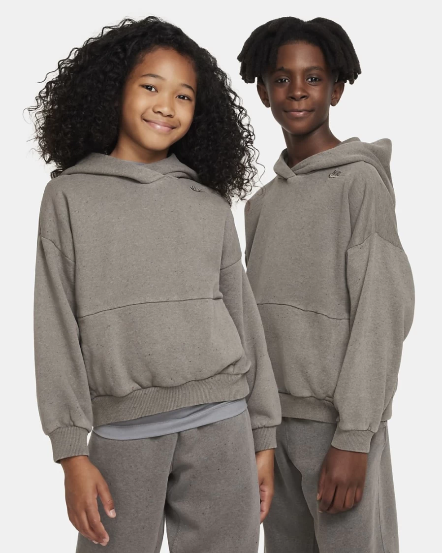 Nike Sportswear Icon Fleece Oversized Pullover Hoodie for Boys & Girls - Cave Stone