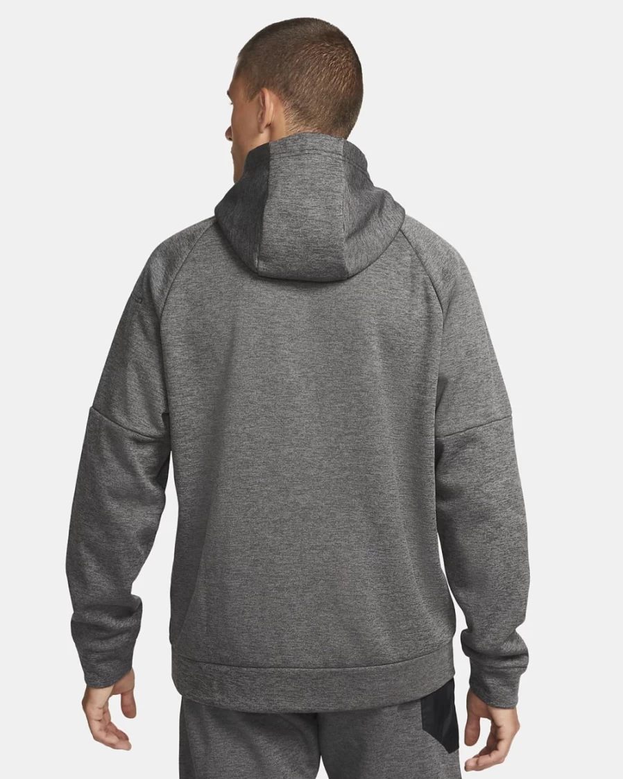 Nike Therma-FIT Men's Hoodie - Charcoal Heather, Dark Smoke Grey & Black Pullover for Fitness
