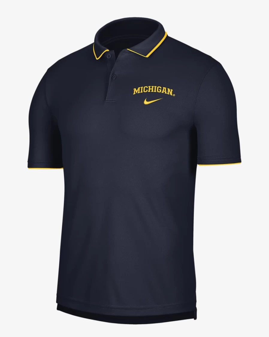 Nike Men's Dri-FIT Michigan Polo Shirt - College Navy/Flat Silver, Moisture-Wicking Golf Tennis Top