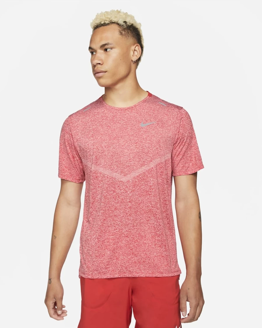 Nike Dri-FIT Rise 365 Men's Running Shirt - Short-Sleeve Moisture-Wicking Top in University Red/Heather