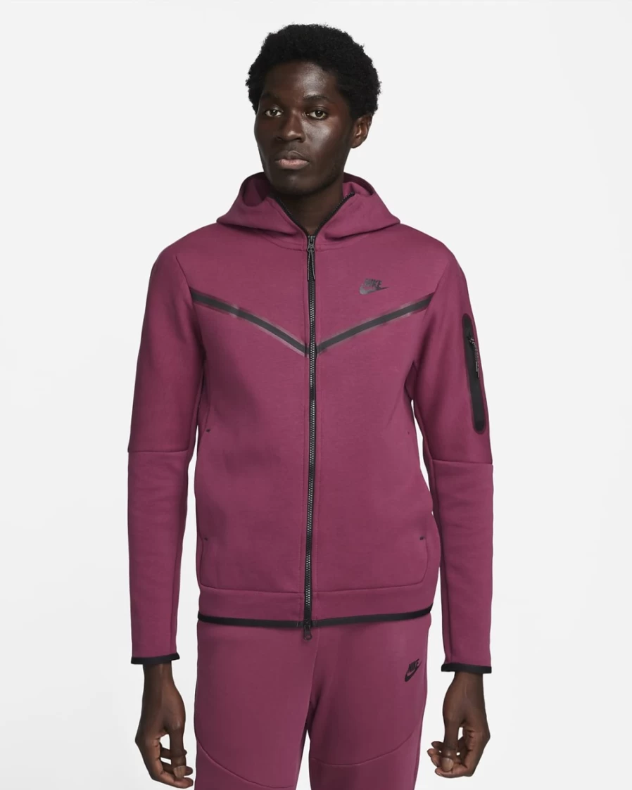 Nike Men's Tech Fleece Full-Zip Hoodie - Rosewood/Black, Lightweight & Comfortable Sportswear