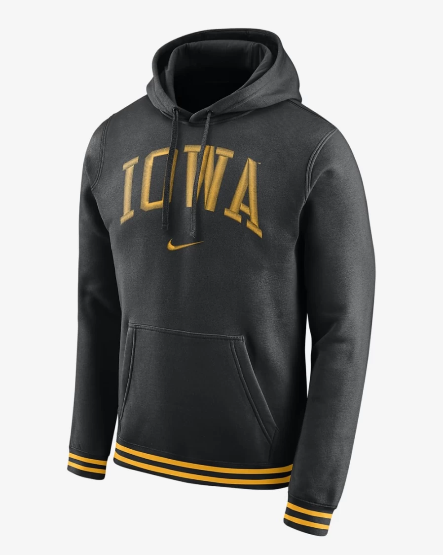 Nike Iowa Hawkeyes Retro Men's Black & Gold Fleece Hoodie - College Basketball Pullover