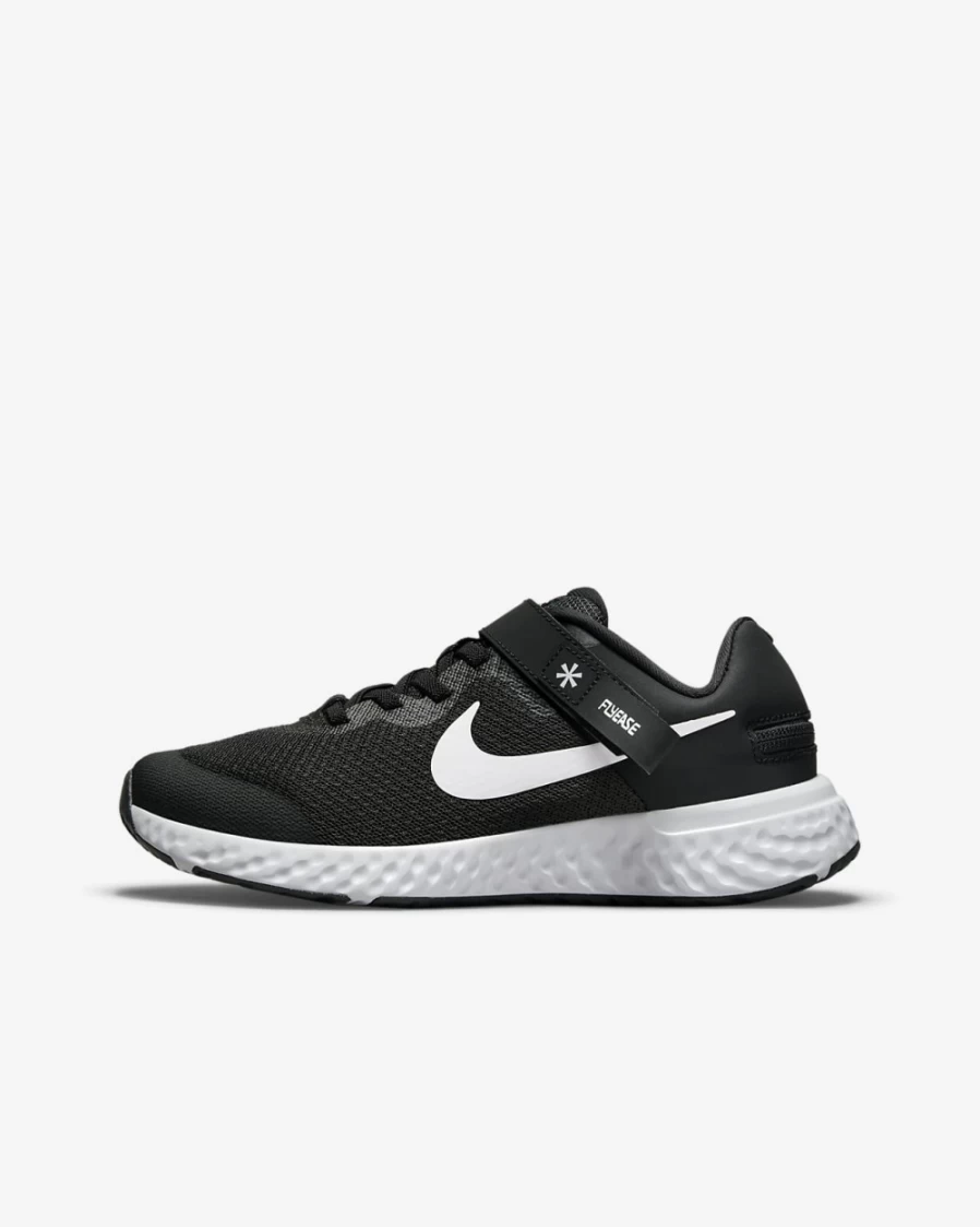 Nike Revolution 6 FlyEase 4E Big Kids' Road Running Shoes - Black/Dark Smoke Grey/White - Easy On/Off for Boys and Girls