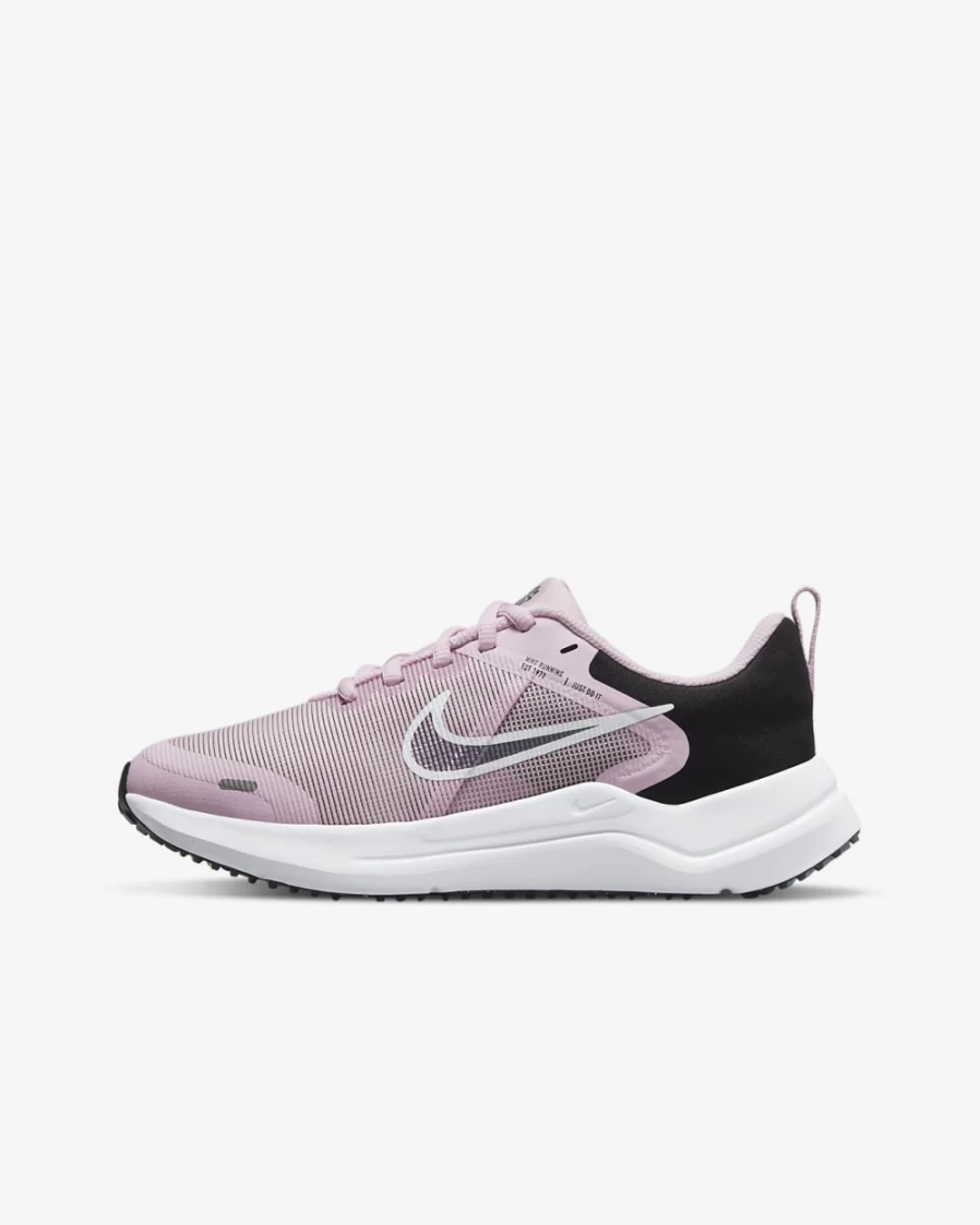 Nike Downshifter 12 Big Kids' Road Running Shoes for Boys & Girls - Pink Foam/Black/Flat Pewter