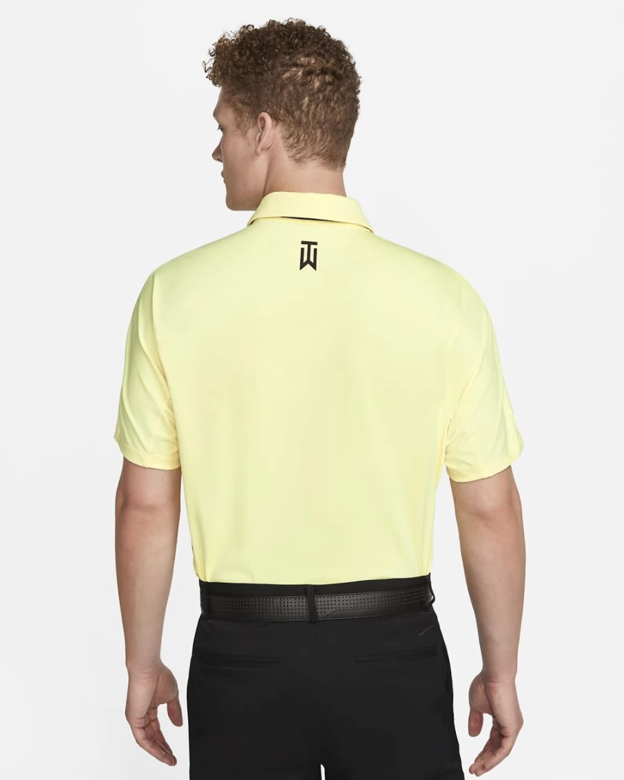 Nike Dri-FIT Tiger Woods Men's Golf Polo - Moisture-Wicking Striped Shirt in Citron Tint/White/Baltic Blue/Black