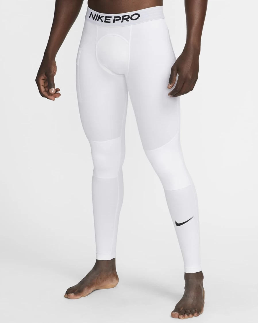 Nike Pro Warm Men's Training Tights - White/Black - Compression Workout Pants for Men