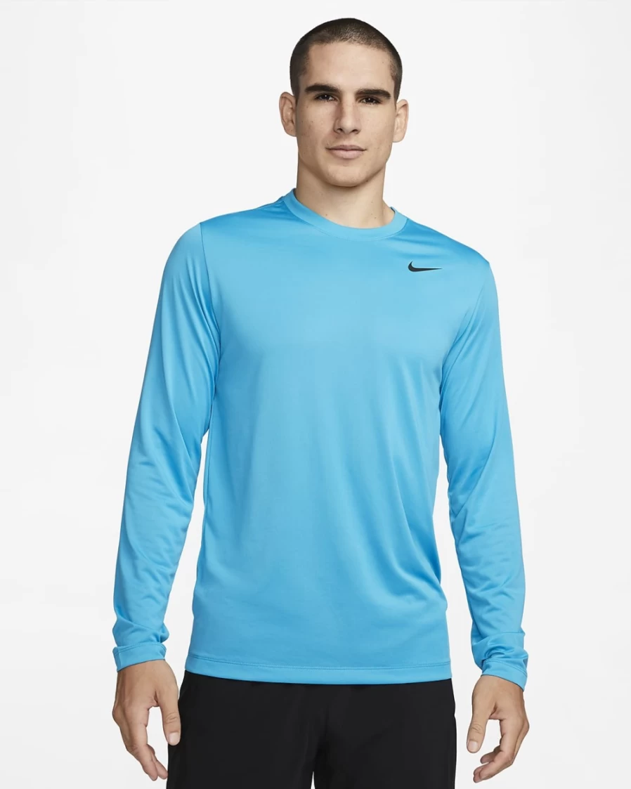 Nike Dri-FIT Legend Men's Long-Sleeve Workout Shirt - Laser Blue/Black - Moisture-Wicking Training Top
