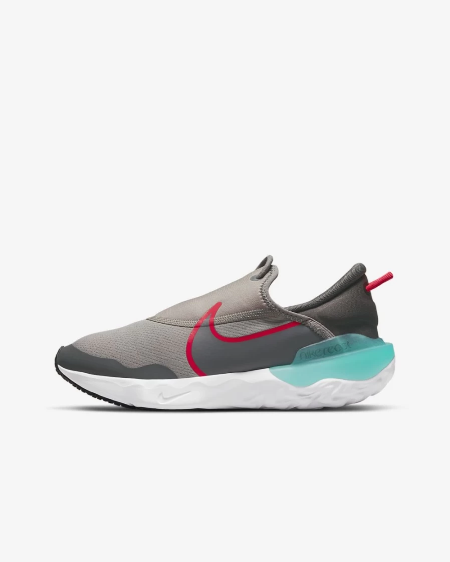 Nike Flow Big Kids' Road Running Shoes for Boys & Girls - Flat Pewter/Medium Ash/Washed Teal/Siren Red
