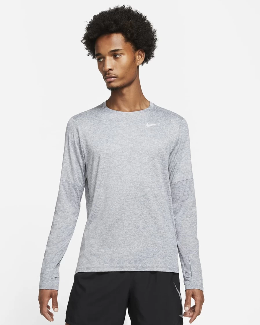 Nike Dri-FIT Element Men's Running Crew Top - Smoke Grey/Grey Fog - Moisture-Wicking Performance Shirt