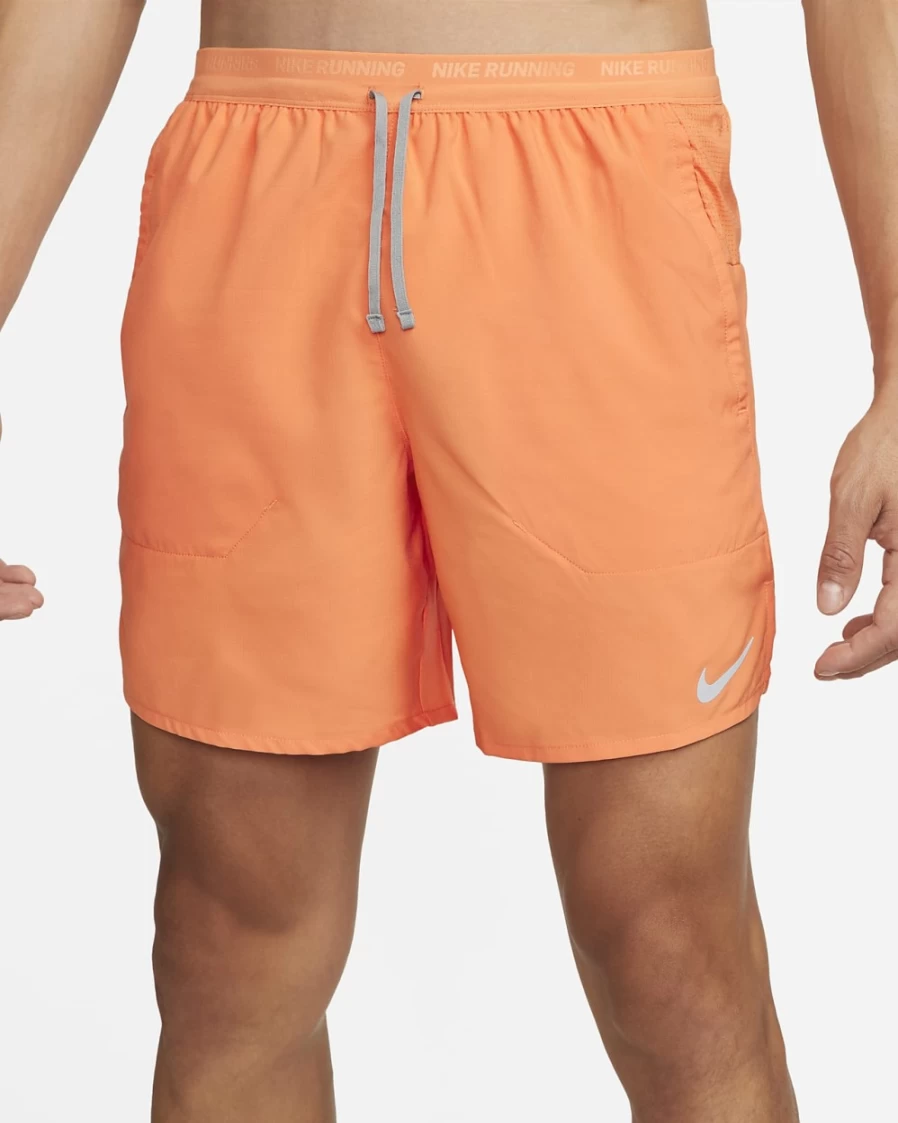 Nike Dri-FIT Stride Men's 7" Brief-Lined Running Shorts in Orange Trance/Particle Grey