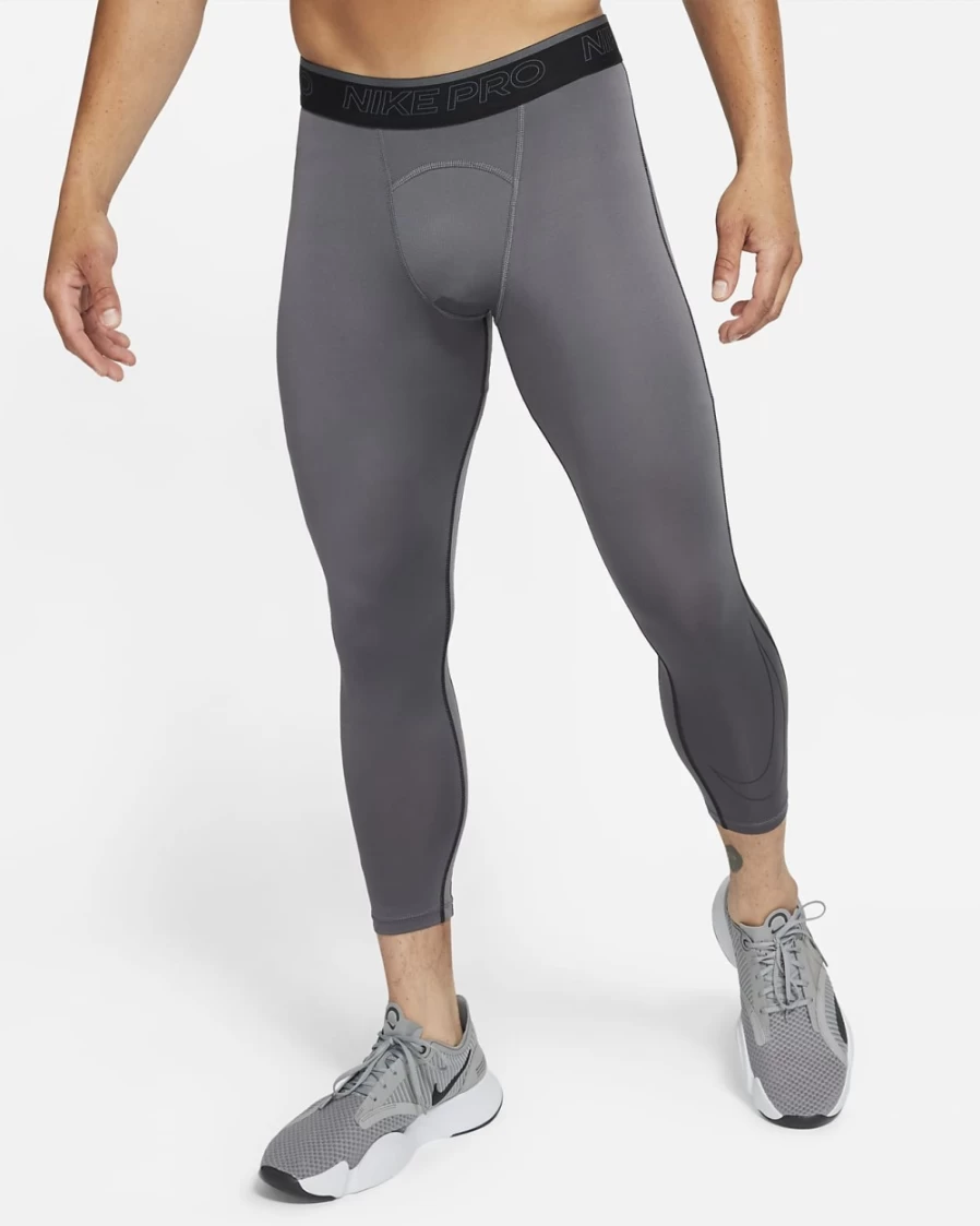 Nike Pro Dri-FIT Men's 3/4 Tights - Iron Grey/Black/Black - Moisture-Wicking Training Pants for Men