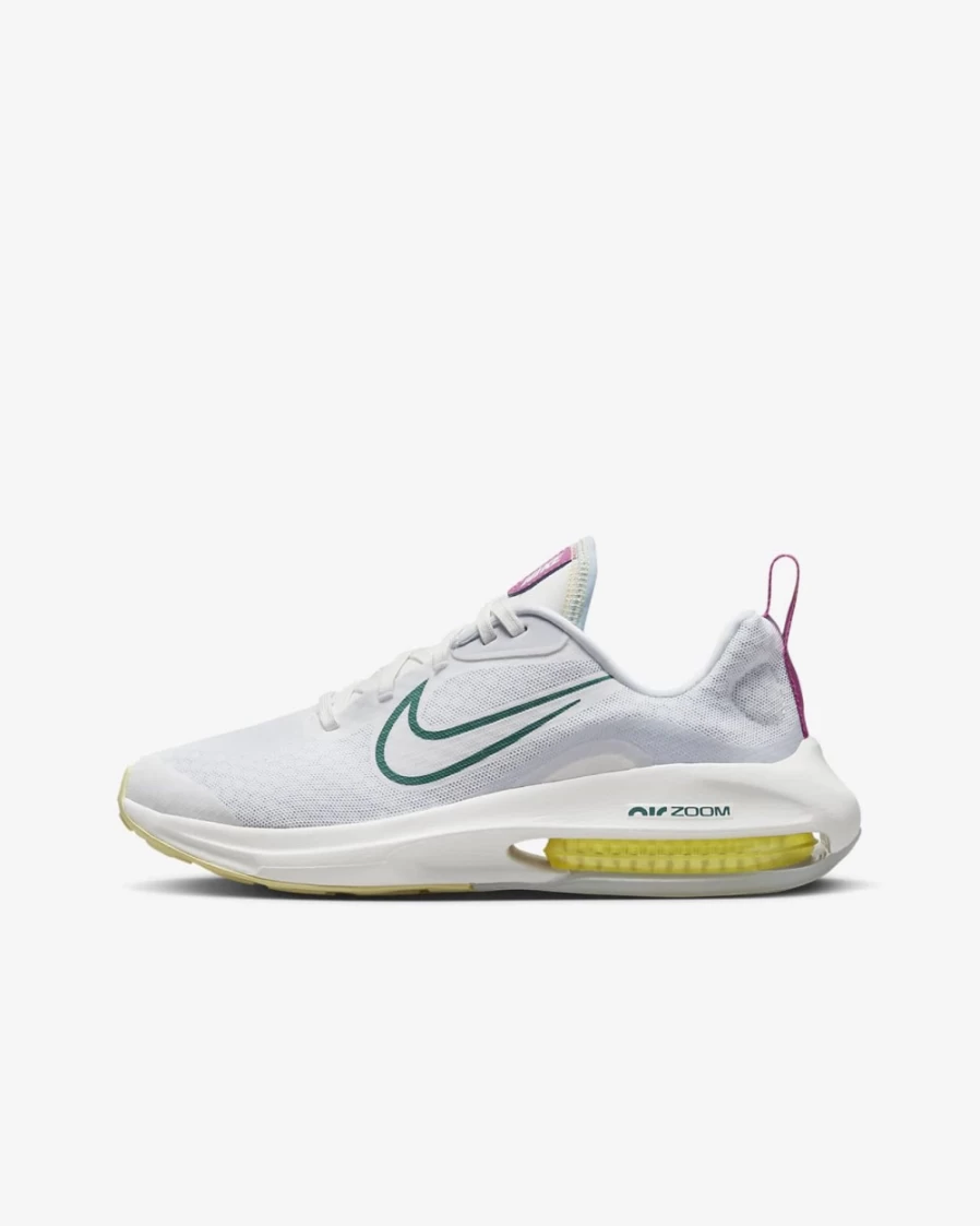 Nike Air Zoom Arcadia 2 Big Kids' Road Running Shoes - White/Cosmic Fuchsia/Football Grey/Mineral Teal for Boys and Girls