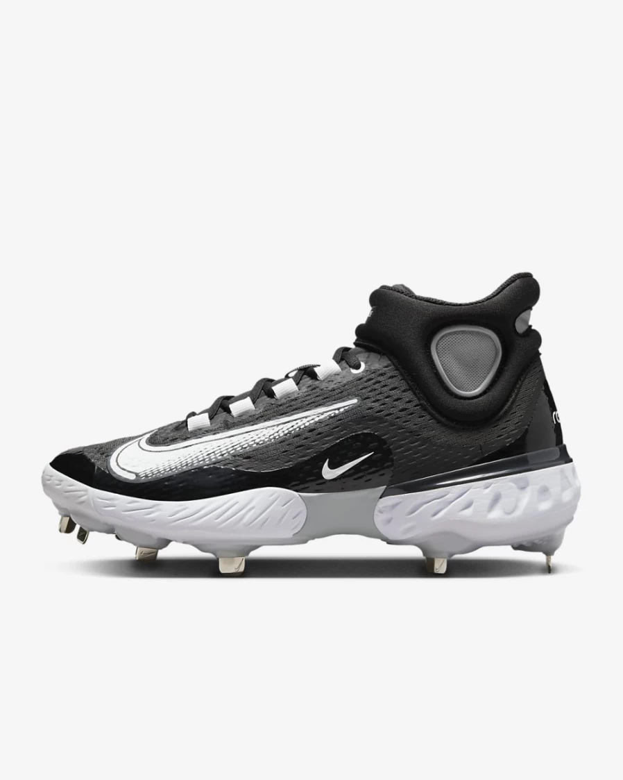 Nike Alpha Huarache Elite 4 Mid Baseball Cleats for Men - Black/Dark Smoke Grey/Light Smoke Grey/White