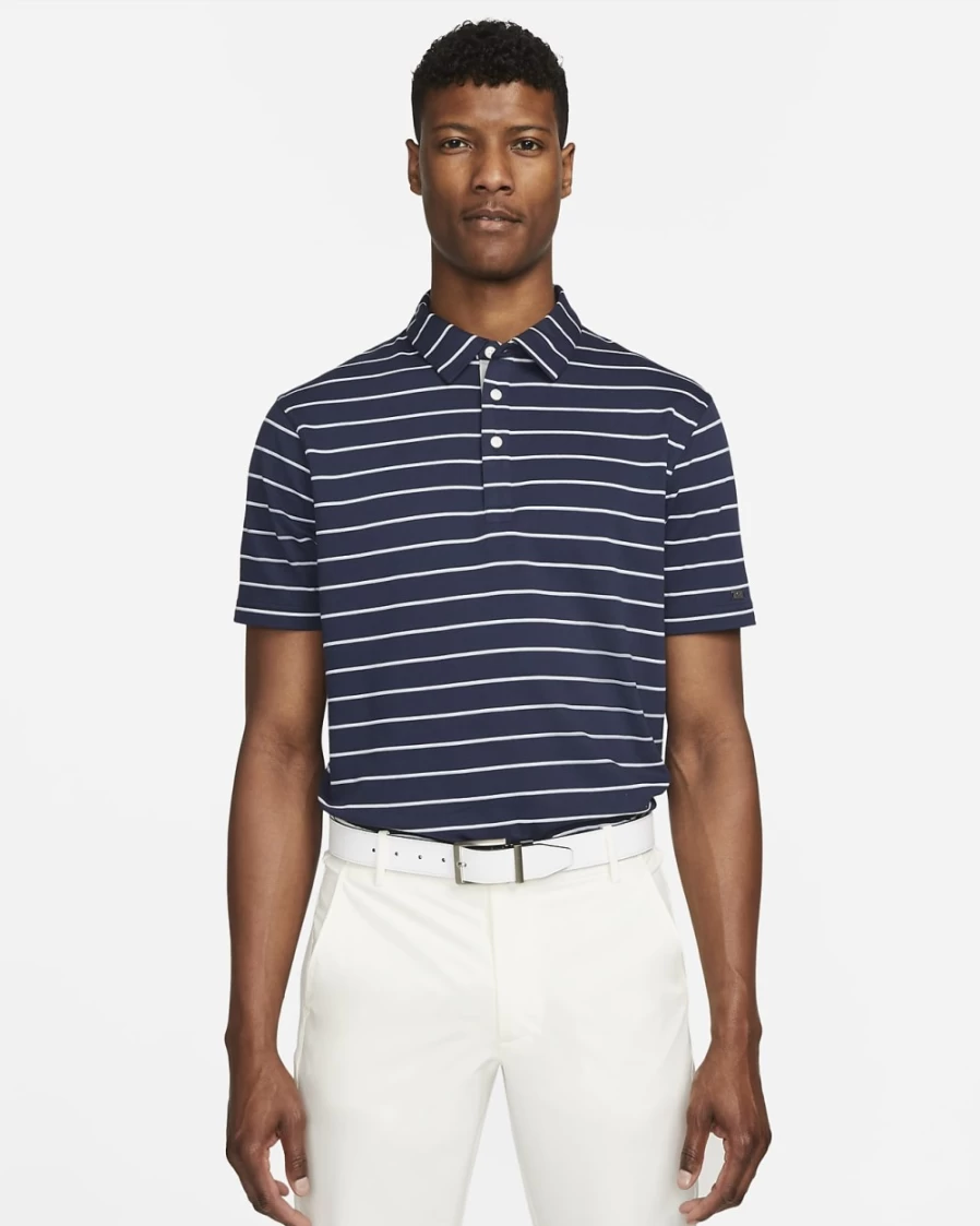 Nike Dri-FIT Player Men's Golf Polo Shirt - Obsidian & Brushed Silver Striped Performance Top