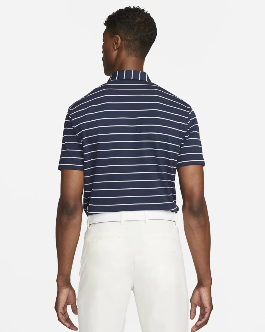 Nike Dri-FIT Player Men's Golf Polo Shirt - Obsidian & Brushed Silver Striped Performance Top