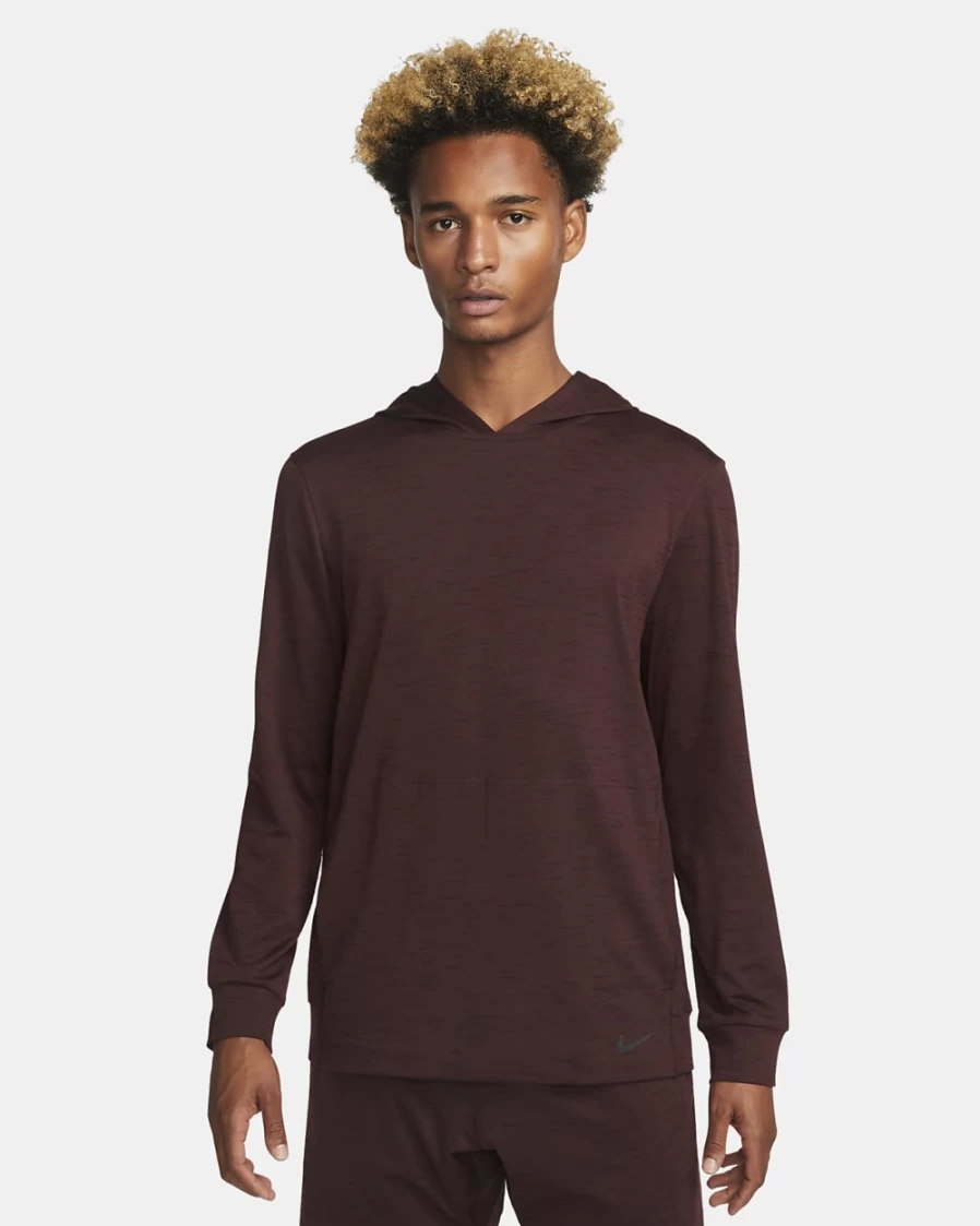 Nike Men's Dri-FIT Yoga Hoodie - Lightweight, Moisture-Wicking (Burgundy Crush/Velvet Brown/Heather/Black)
