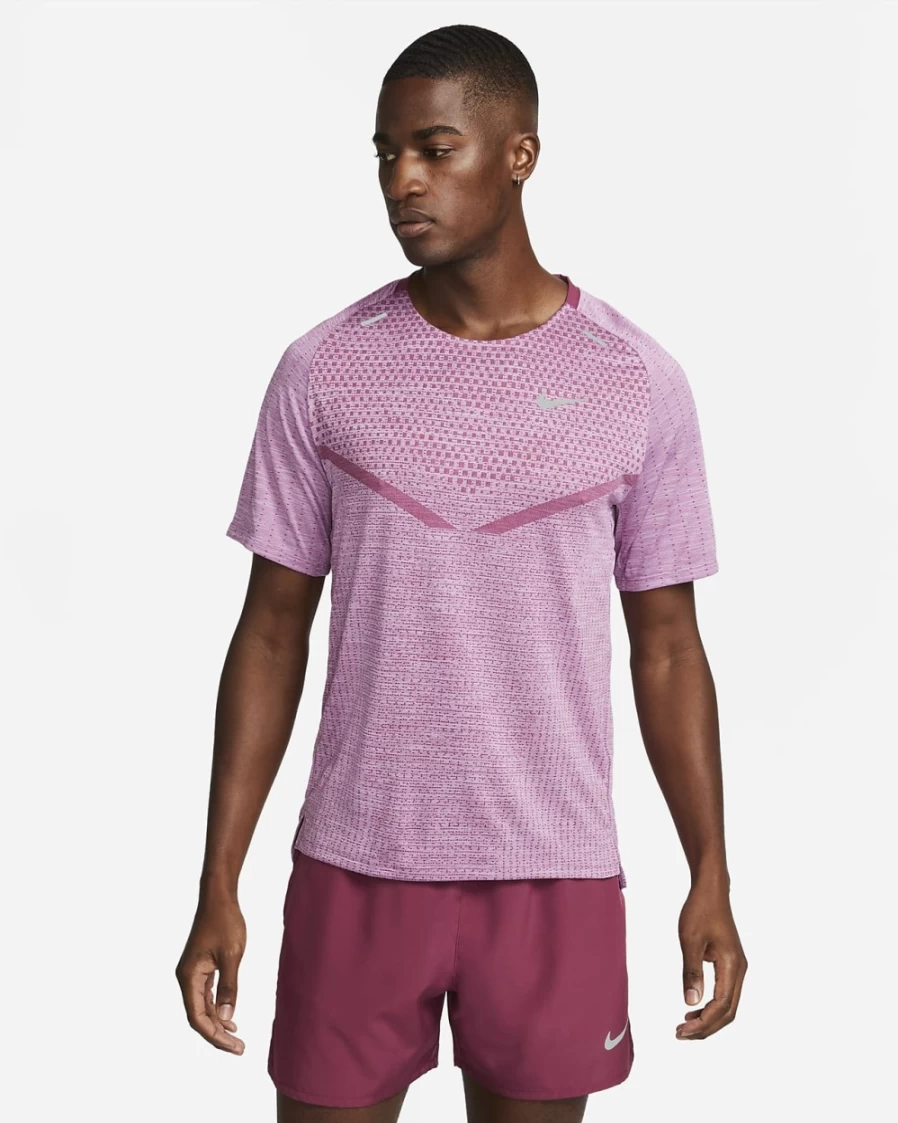 Nike Men's Dri-FIT ADV TechKnit Ultra Short-Sleeve Running Top - Rosewood/Rush Fuchsia