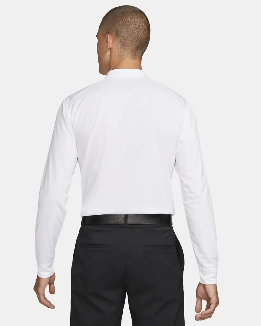 Nike Dri-FIT Victory Men's Long-Sleeve Golf Polo Shirt - White/Black - Moisture-Wicking Performance Top