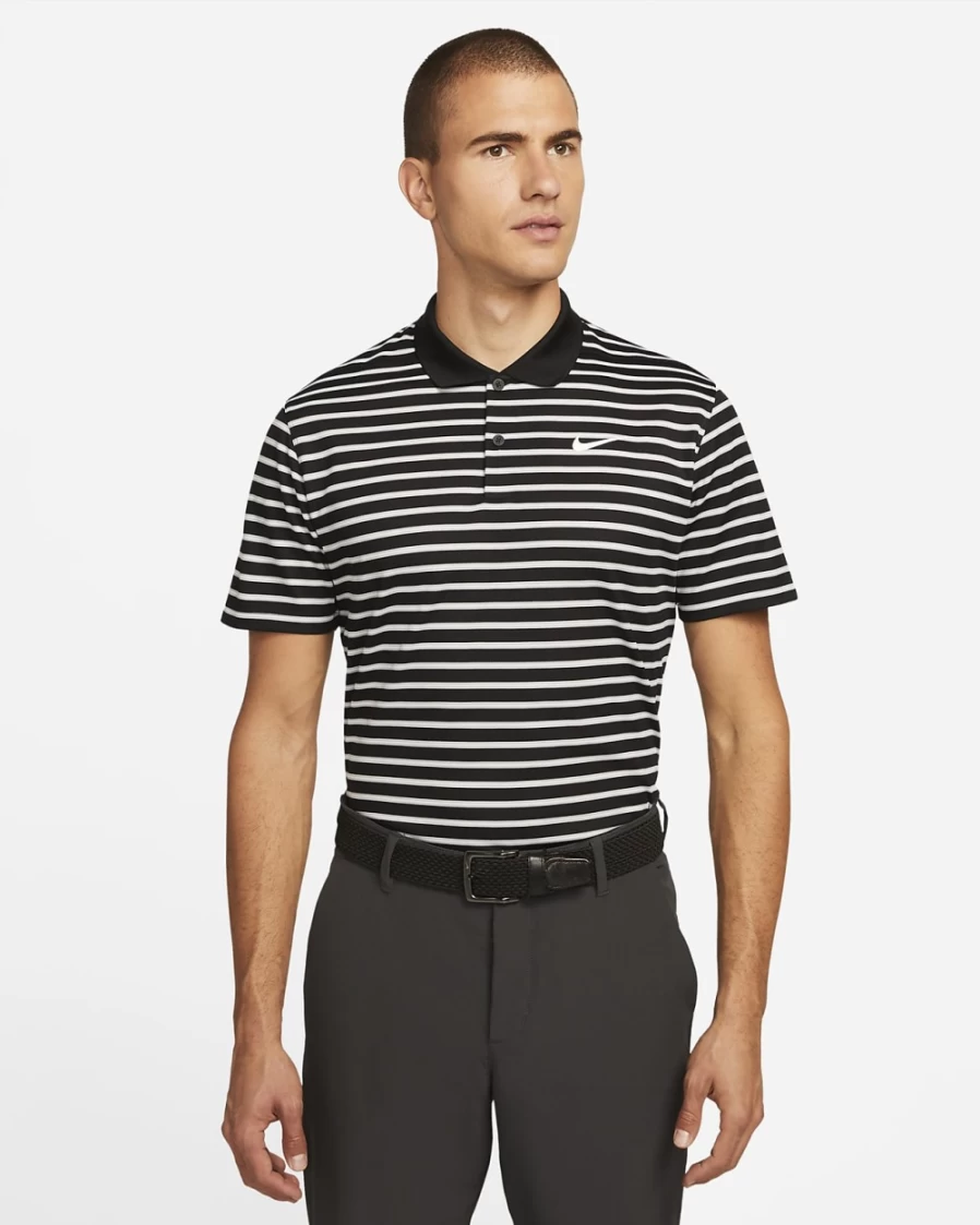Nike Men's Dri-FIT Victory Black & White Striped Golf Polo Shirt