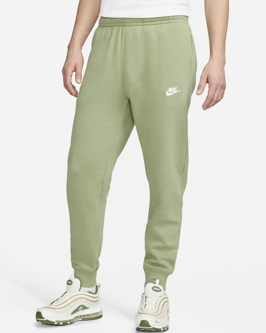 Nike Men's Sportswear Club Fleece Joggers in Oil Green & White