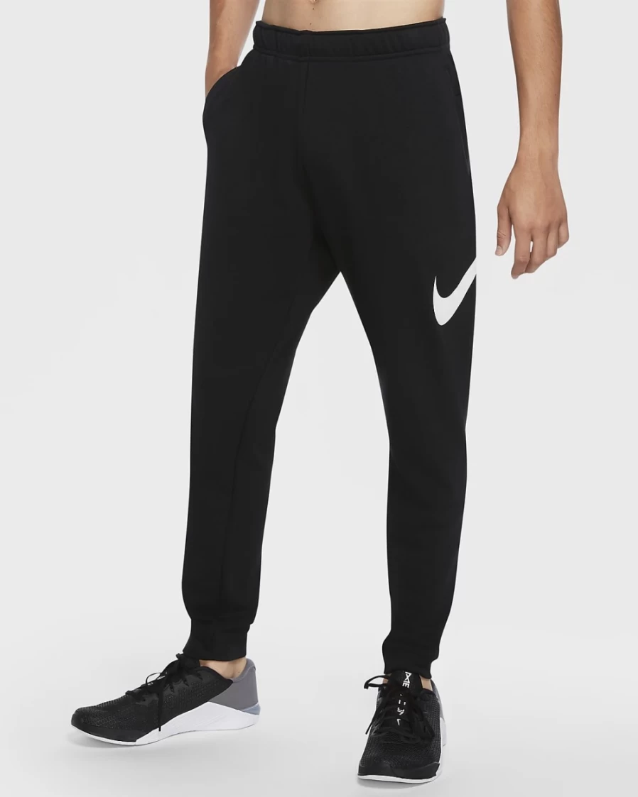 Nike Dri-FIT Men's Training Pants - Black/White Tapered Workout Trousers for Gym & Running