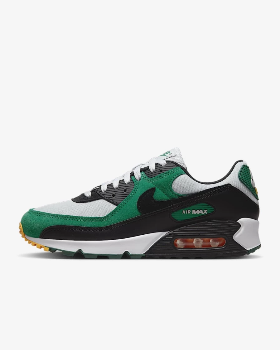 Nike Air Max 90 Men's Shoes - Pure Platinum/Gorge Green/University Gold/Black Athletic Running Sneakers for Men