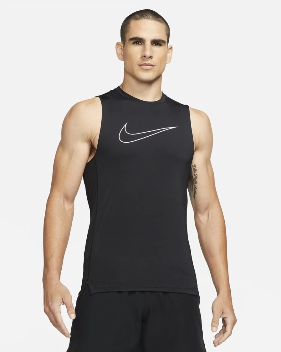 Nike Pro Dri-FIT Men's Slim Fit Sleeveless Top - Black/White Athletic Shirt for Workouts & Training