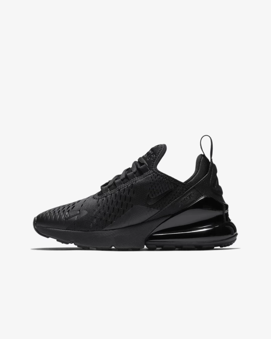 Nike Air Max 270 Big Kids' Sneakers - Black/Black - Unisex Boys & Girls Running Shoes