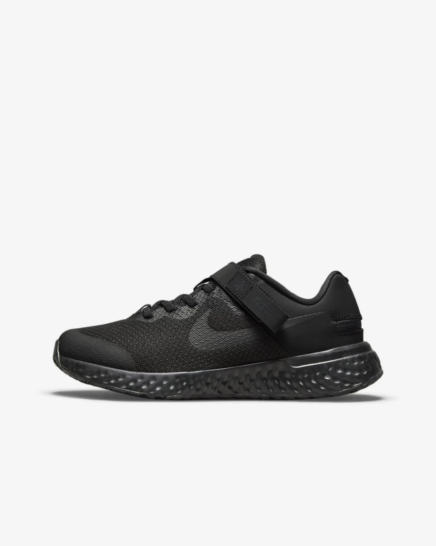Nike Revolution 6 FlyEase 4E Big Kids' Easy On/Off Running Shoes - Black/Dark Smoke Grey/Black for Boys and Girls