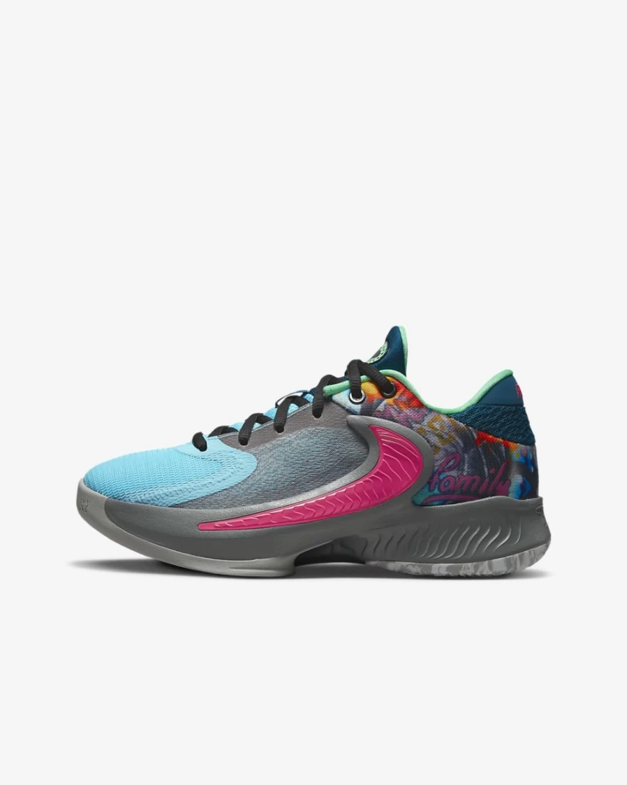 Nike Freak 4 SE Basketball Shoes for Boys & Girls - Smoke Grey/Particle Grey/Green Glow/Pinksicle