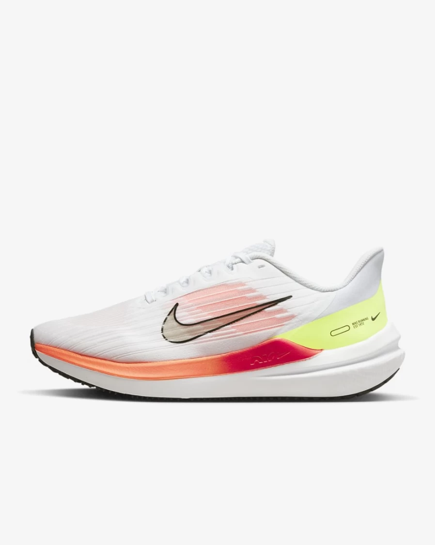 Nike Winflo 9 Men's Road Running Shoes - White/Orange/Crimson/Black - Lightweight Cushioned Sneakers for Men