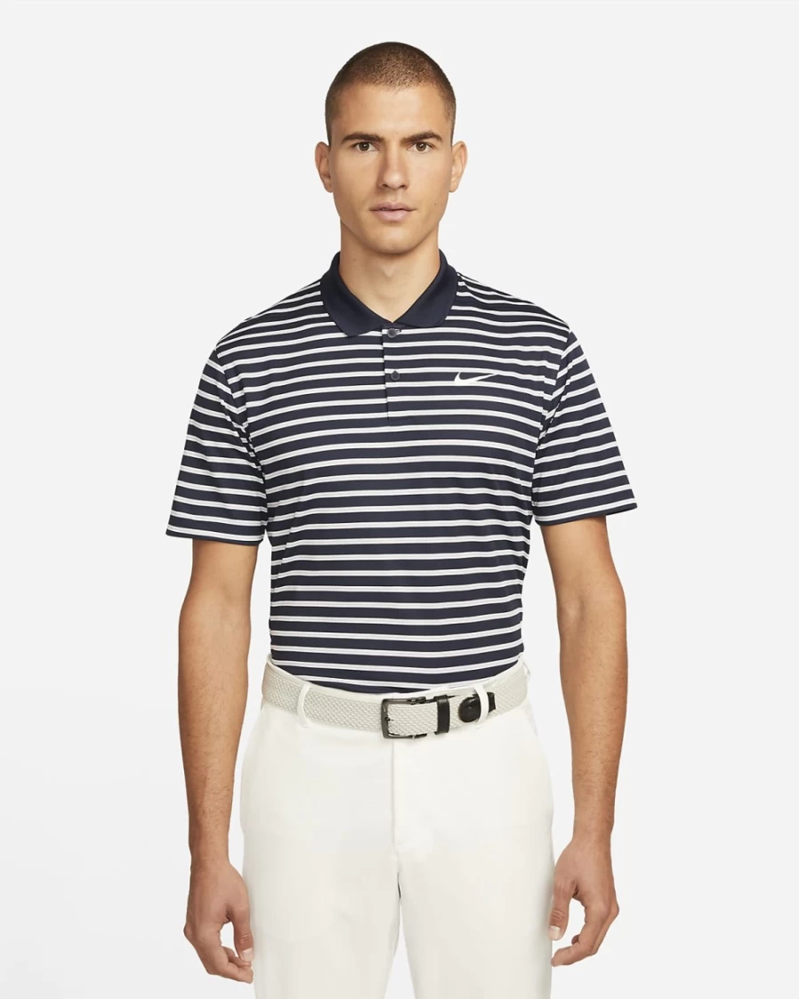 Nike Dri-FIT Victory Men's Golf Polo Shirt - Obsidian/White Striped Performance Top