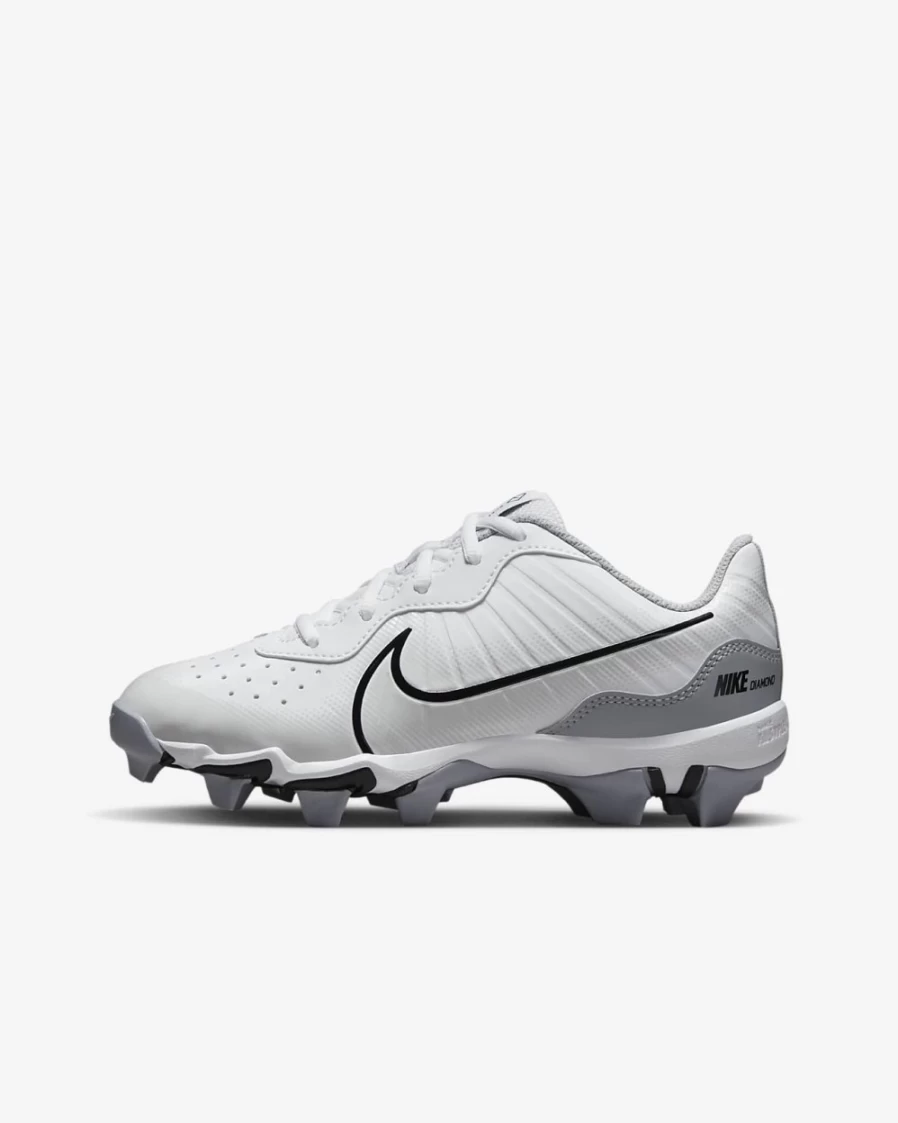 Nike Alpha Huarache 4 Keystone Little/Big Kids' Baseball Cleats for Boys & Girls - White/Wolf Grey/Pure Platinum/Black